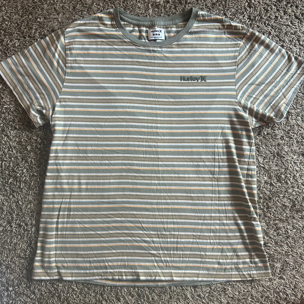 Hurley Olive and Tan Striped Tee